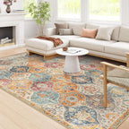 Lahome Moroccan Washable Area Rugs 8x10, 8x10 Rugs for Living Room Bedroom, Ultra-Thin Oriental Non-Slip Foldable Non Shedding Accent Large Carpet for Office Dining Room, Cream/Multi