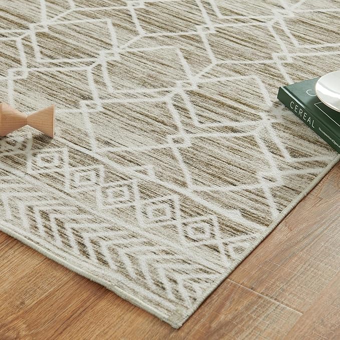 jinchan Moroccan Runner Rug 2x6 - Kitchen Machine Washable Runner Rug Modern Geometric Low-Pile Lightweight Non-Slip Carpet for Entryway Hallway Laundry Room Bedroom Bedside (2x6ft, Taupe)