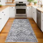 KILOCOCO Boho Entryway Rug 3x5 Area Rug Washable Non Slip Throw Rugs Soft for Kitchen Living Room Dining Bedroom Geometric Moroccan Carpet, Grey
