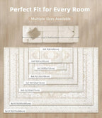 Vintage Living Room Area Rug - 8x10 Large Machine Washable Boho Moroccan Rug Distressed Farmhouse Rugs for Bedroom - Soft Non-Slip Indoor Carpet for Dining Room Office Nursery(Boho Beige, 8'x10')
