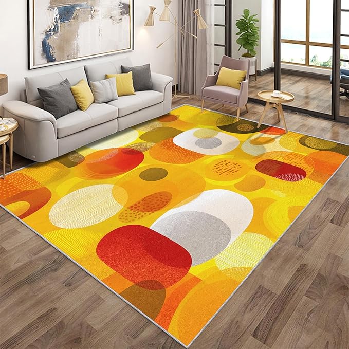 Abstract Geometry Rugs for Home Decor, 3x5 ft, Mid Century Modern Area Rugs for Living Room, Soft Non Slip Washable 70s 80s Geometric Carpet Bedroom Decorations Dt-Ghf-19