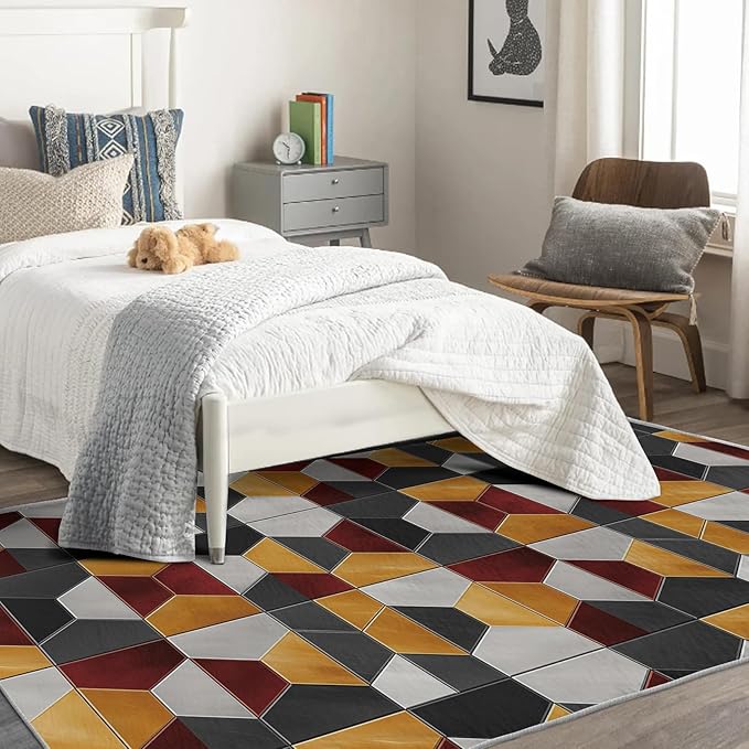 Modern Hexagon Rug, 3x4 Rug, Geometric Pattern Rugs for Living Room Bedroom, Modern Small Area Rug, Washable Rug Non Slip Soft Indoor Carpet, Modern Hexagon Home & Room Decor