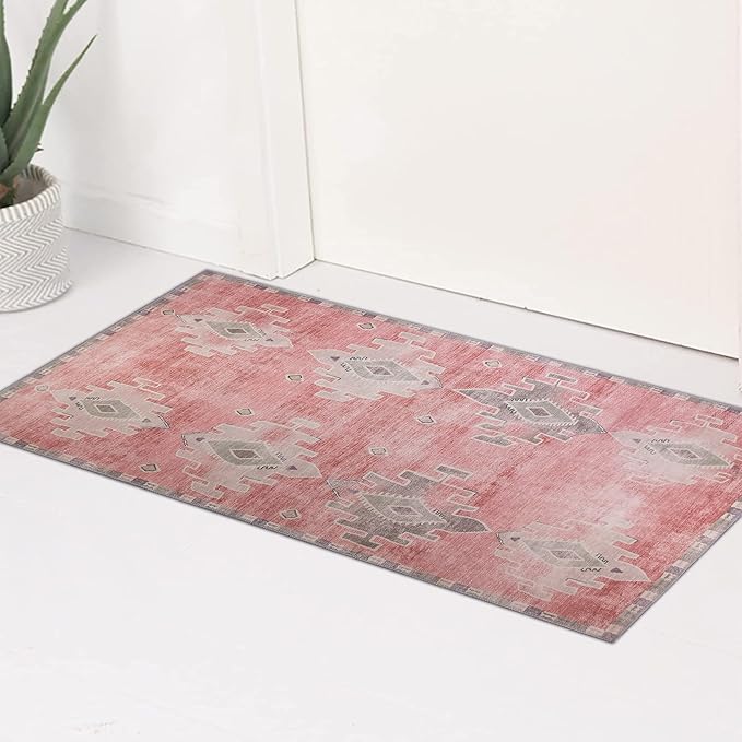 Fame Rugs Turkish Rug. Washable Vintage Oriental Antique Inspired Traditional Doormat Small Modern Area Rugs Luxury Entryway Entry Bedroom Bathroom Kitchen (379PP, 2'5 x 5')
