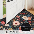 DUKINO 4x6 Feet Office Chair Mat, Lightweight Non Slip Washable Floral Area Rug, Indoor Low Pile & Non-Shedding Boho Design Rugs for Bedroom, Living Room, Dining Room, Black