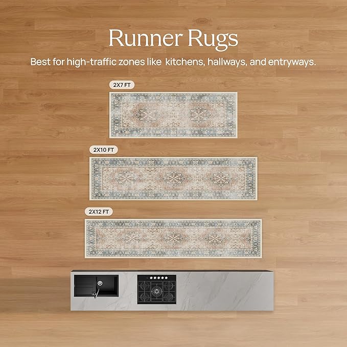 RUGGABLE Washable Vintage Runner Rug – Verena Dark Wood 2.5x7, Stain-Resistant, Non-Slip Hallway Runner – Machine Washable Rug for Hallway, Entryway, Living Room & Kitchen–with Standard Pad