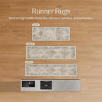 RUGGABLE Washable Vintage Runner Rug – Sarrah Blue Quartz 2.5x10, Stain-Resistant, Non-Slip Hallway Runner – Machine Washable Rug for Hallway, Entryway, Living Room & Kitchen–with Standard Pad