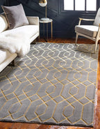 Unique Loom Marilyn Monroe Glam Collection Area Rug - Trellis (9'x 12' Rectangle, Gray Gold/ Gold)