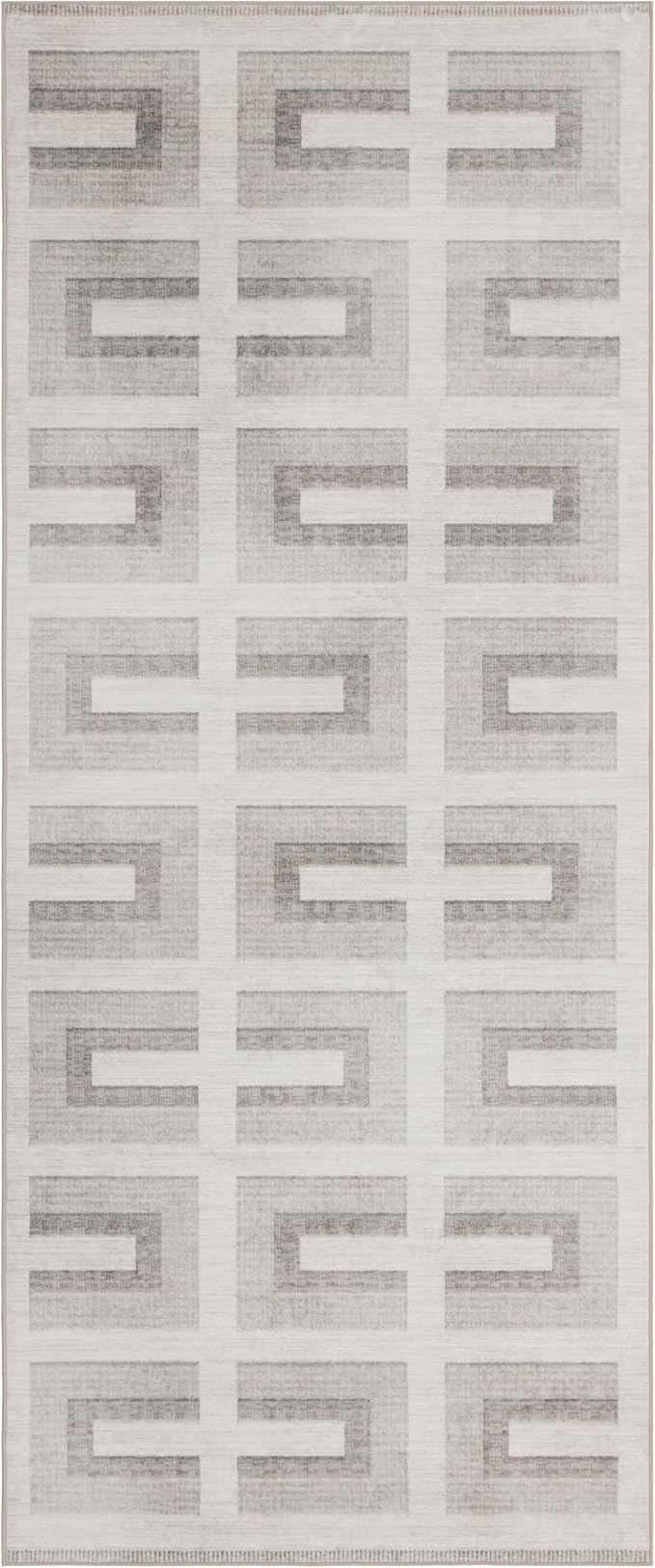 ReaLife Rugs Machine Washable Area Rug Runner - Living Room Bedroom Bathroom Kitchen Entryway Office - Non-Slip Baking Low Pile Stain Resistant Premium - Modern Geometric - Remi - Beige 2'6" x 8'