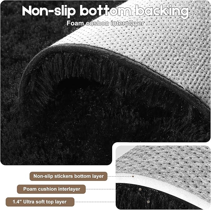 5x7 Black Rug for Living Room Bedroom, Fluffy Large Area Rug Soft Shag Non-Slip Carpet for Kids Boys and Girls Room Dorm Home Decor (5ft x 7ft)