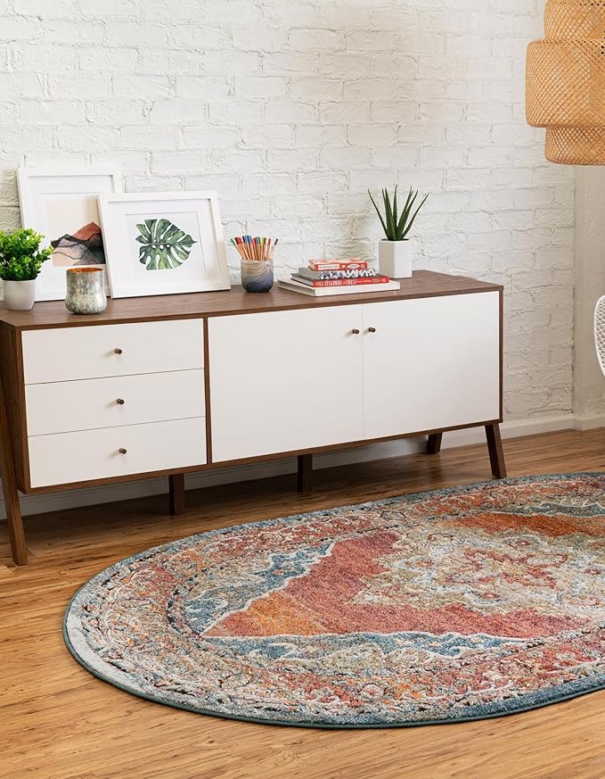 Unique Loom Isabella Collection Area Rug - Rossellini (4' 1" x 6' 1" Oval, Rust Red/ Beige)