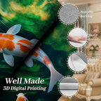 Green Pond Koi Fish Area Carpet, 5x8ft, 3D Realistic Underwater Koi Printed Carpets, Chinese Natural Landscape Soft Low Pile Rug, with Non Slip Backing Pet Friendly Rugs for Entryway
