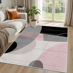 Abstract Art Line Living Room Area Rugs 5x6, Modern Boho Geometric Print Rug, Minimalist Washable Non Slip Neutral Soft Carpet for Bedroom, Dining Room Office Playroom, Black Gray