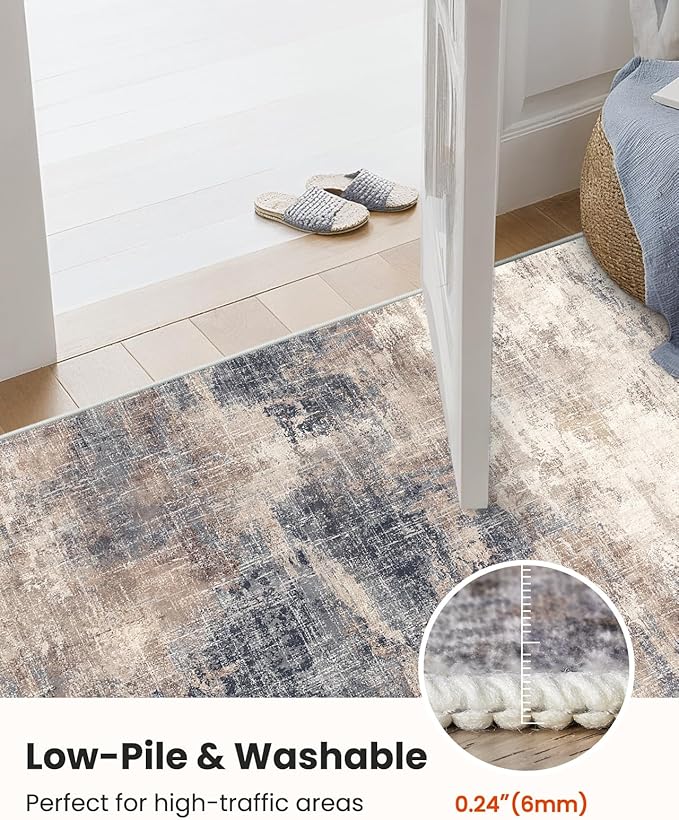 AMADA HOMEFURNISHING 9x12 Area Rugs for Living Room, Modern Large Area Rugs with Non-Slip Backing & Low Pile, Neutral Soft Washable Rug for Nursery, Bedroom, Dinning Room, Playroom, Brown