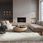 Phantoscope Washable Area Rug 6'x9' Non-Slip, Vintage Modern Boho Rugs for Living Room, Bedroom, Dining Room, Distressed Geometric Floral Pattern, Low-Pile Foldable Floor Carpet, Teal Floral/Beige