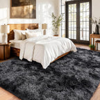 Fluffy Carpet for Living Room, Furry Carpet for Teen, Shaggy Rug for Nursery Room, Black Grey Fuzzy Plush Rug for Dorm 6x9 Feet