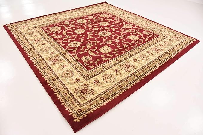 Unique Loom Voyage Collection Traditional Oriental Classic Intricate Design Area Rug (8' 0 x 8' 0 Square, Red/Gold)
