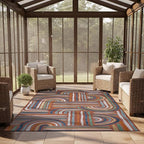 CAMILSON Indoor Outdoor Rug, Orange 9x12 Geometric Arch Striped Large Area Rugs for Patio and Home Areas, Easy-Cleaning Non-Shedding Living Room, Garden and Deck Washable Outside Carpet (9 x 12)