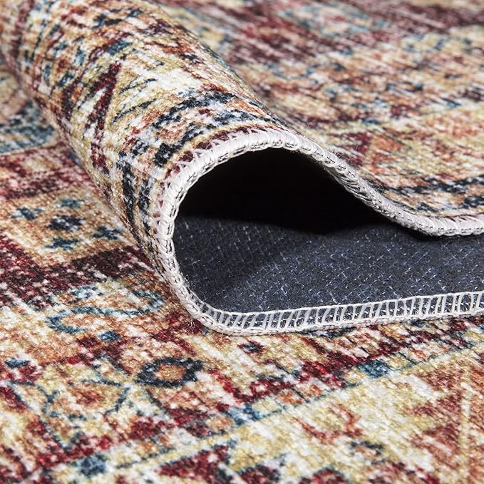 Bloom Rugs Caria Washable Non-Slip 9x12 Rug - Dark Red/Multicolor Traditional Area Rug for Living Room, Bedroom, Dining Room, and Kitchen - Exact Size: 9' x 12'