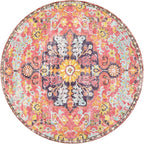 Lahome Bohemian Floral Medallion Round Rug - 3Ft Small Hot Pink Round Area Rug for Girls Bedroom Nursery Mat, Boho Washable Soft Indoor Throw Entryway Carpet for Living Room Office Coffee Table