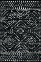 Wonnitar Moroccan 6x9 Area Rugs, Washable Black Rugs for Living Room, Large Soft Bedroom Throw Rug, Non-Slip Stain Resistant Thin Boho Floor Carpet for Dining Room Home Office Decor (Black,6'x9')
