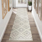 Area Rug 2x8 Rug Machine Washable Non-Slip Low Pile Print Pattern Western Rug for Living Room Bedroom Entryway Tribal Series -Navywhite/Black