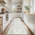 Enkor Runner Rugs for Hallway, 2.6x10.5 Washable Soft Non Slip Floor Rugs for Kitchen, Modern Mat for Living Room Bedroom Entryway White & Grey