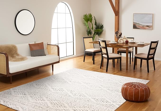 SAFAVIEH Tulum Collection Area Rug - 9' Square, Ivory & Grey, Moroccan Boho Tribal Design, Non-Shedding & Easy to Clean, Ideal for Living Room, Bedroom, Dining Space (TUL272A)