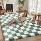 5x7 Area Rugs for Living Room Bedroom, Soft Fluffy Shaggy Bedside Rug, Indoor Floor Carpet for Kids Playroom, Dorms, Nursery Rooms, Home Decor (Green & White 5'x7')