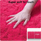 4x6 Rugs for Bedroom, Fluffy Small Area Rugs for Living Room, Soft Shag Fuzzy Carpet with 4 Non-Slip Stickers for Kids Boys and Girls Nursery Dorm Room Home Decor (Hot Pink, 4ft x 6ft)