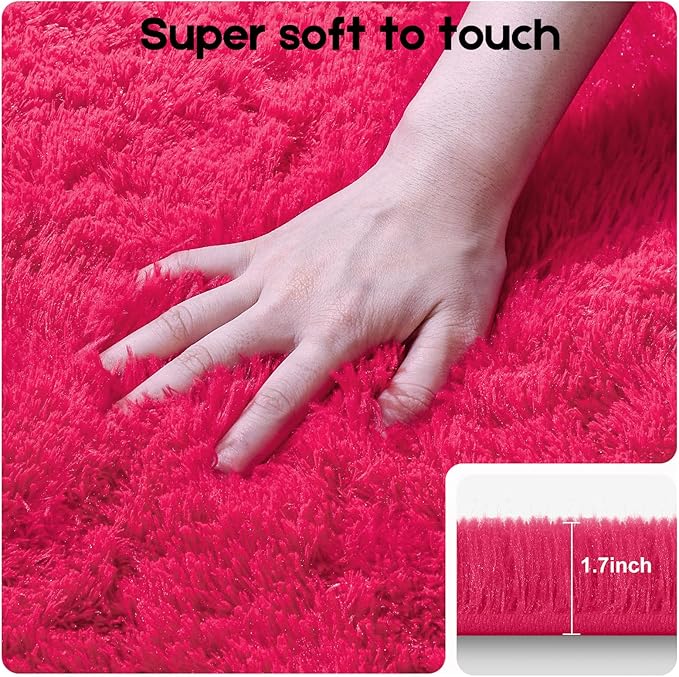 6x9 Area Rugs for Living Room, Fluffy Large Rugs for Bedroom, Soft Shag Fuzzy Non-Slip Carpet for Kids Boys and Girls Nursery Room Dorm Indoor Home Decor (Hot Pink, 6ft x 9ft)