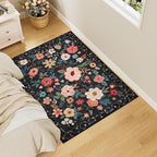 DUKINO 3x4 Area Rug, Lightweight Non Slip Washable Floral Rug, Indoor Low Pile & Non-Shedding Boho Design Carpets for Bedroom, Kitchen, Dining Room, Black