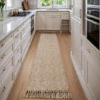 Collive Washable Carpet Runners for Hallway 12ft, Boho Long Rugs for Kitchen Cotton Hand Woven Bedroom Runner Rug Tan/Cream Low Pile Natural Floor Carpet for Indoor Hall Entryway