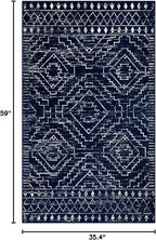 Wonnitar Moroccan Washable Rug 3x5, Blue Non-Slip Entryway Area Rug, Soft Farmhouse Bedroom Throw Mat, Geometric Low Pile Scandinavian Accent Carpet for Entry Kitchen Basement (Blue,3'x5')