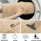 Soft Fluffy Area Rug for Bedroom, Beige Fuzzy Shaggy Oval Throw Rugs for Bedside, Non-Slip Cozy Plush Shag Carpet for Kids Room Nursery Dorm Living Room, 2.6 x 5.3 Feet