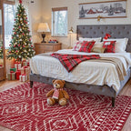 Wonnitar Moroccan Washable 2.5x8 Christmas Runner Rug for Hallway, Non-Slip Stain Resistant Kitchen Runners, Farmhouse Floor Carpet Soft Runner for Bathroom Hall Entyway (Red,2'6"x8')