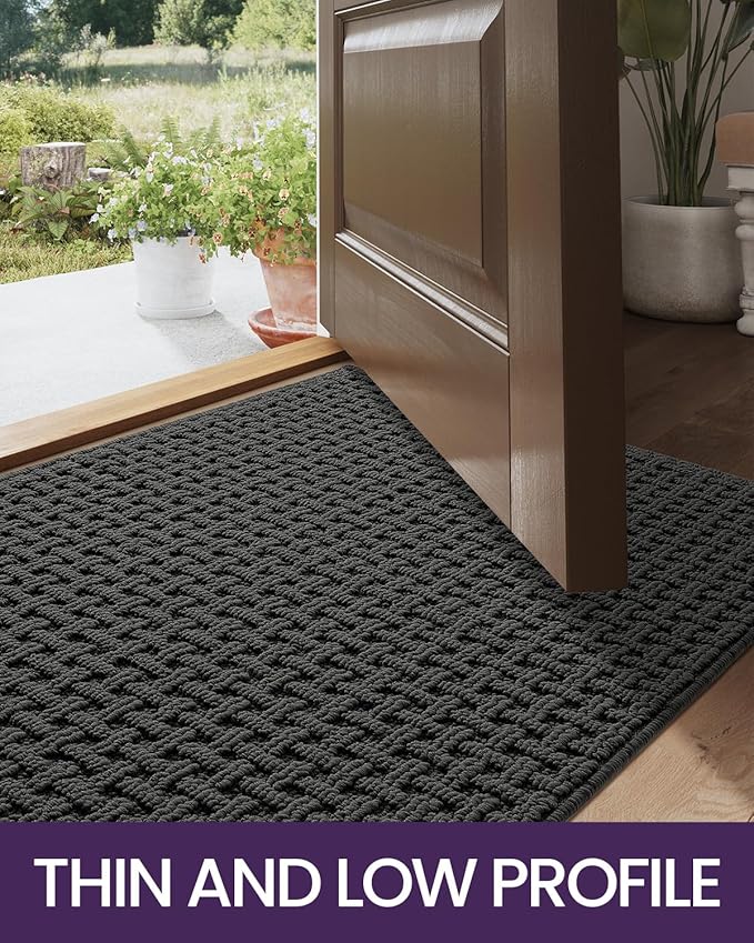 DEXI Front Entryway Door Mat Non Slip 36x60, Washable Entry Way Mats Inside Entrance Low Profile, Welcome Doormat Dirt Trapper for House Floor Home Porter Hall Backdoor Area, Dark Grey