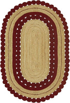 2x14 Flatweave Runner – Oval Kilim Rug, Handmade Boho Style, Hand Braided Jute, 0.27" Thick Solid Red Beige Flatweave for Entryway, Hallway, Staircase, Corridor