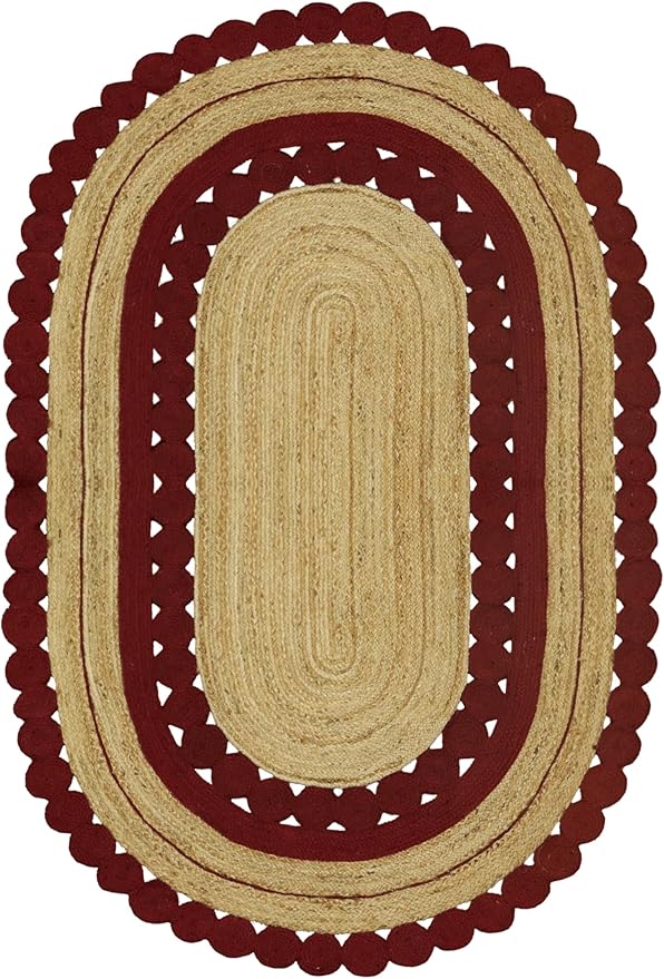 3x10 Flatweave Runner – Handmade Boho Oval Rug, 0.27" Thick, Solid Red Beige Flatweave, Hand Braided Jute Kilim Carpet for Hallway, Staircase, Entryway, Corridor