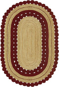 2x12 Flatweave Runner – Handmade Boho Oval Rug, 0.27" Thick, Solid Red Beige Flatweave, Hand Braided Jute Kilim Carpet for Hallway, Staircase, Entryway, Corridor