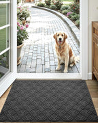 LUMI Indoor Door Mat, Absorbent Non-Slip Thin Doormat, Washable Door Mats, Woven Pattern Inside Floor Mat, Ideal for Entryway, Front Door, Home Decor, 17"x30", Woven Grey