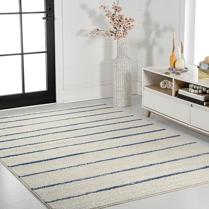 JONATHAN Y Williamsburg Minimalist Stripe Cream/Navy Indoor Area Rug, 8x10, Contemporary, Modern, Easy-Cleaning for Living Room, Bedroom, Kitchen, Pet Friendly, Non-Shedding (MOH201E-8)