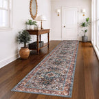 KOZYFLY Area Rug 3x14 Ft Washable Boho Runner Rug for Entryway Hallway Indoor Printed Faux Wool Carpet for Kitchen Bedroom Hall, Brick Red/Orange/Green