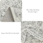 5x7 Area Rugs Grey Low Pile Indoor Washable Trendy Faded Style Floral Rugs for Bedroom Living Room Dining Room Foldable Non-Slip Thin Print Mat