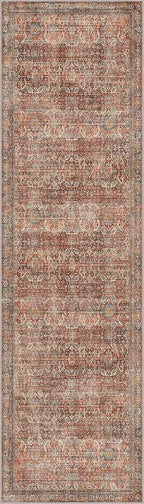 2x7 Runners Machine Washable Boho Rug Runners for Hallway,Ultra-Thin Low Pile Rug,Lightweight Carpet,Non Slip Floral Runners for Enrtyway, Corridor, Home Office, Kitchen,Terracotta/Indigo