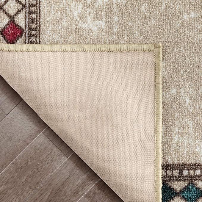 Antep Rugs Alfombras Modern Bordered 2x10 Non-Skid (Non-Slip) Low Profile Pile Rubber Backing Indoor Area Runner Rugs (Beige, 2' x 10')