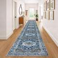 KOZYFLY Runners for Hallways 3x20 Ft Extra Long Washable Kitchen Thin Runner Rug Boho Runner Rug for Entryway Indoor Blue Printed Oriental Faux Wool Stair Floor Carpet Runner for Stair Kitchen Hall