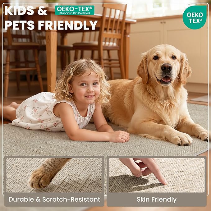 Art&Tuft 2x8 Runner Rug - Washable Runner Rugs, Non-Slip Runner Rug for Hallway, High Low Pile Textured Stripe 2x8 Rug Runner Throw Carpet for Entrance Entryway Bedroom Living Room Kitchen, Beige