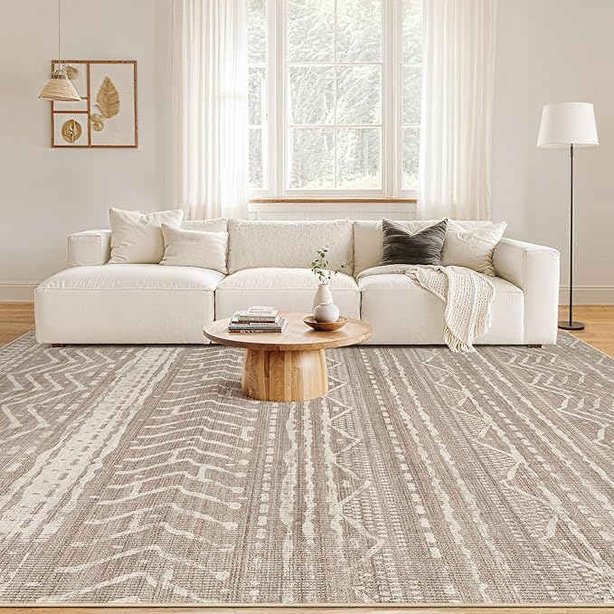 Nakagishi 8x10 Area Rugs Living Room: Washable Boho Large Neutral Soft Farmhouse Area Rugs Stain Resistant Modern Geometric Non-Slip Indoor Floor Carpet for Bedroom Nursery Kids Playroom Office