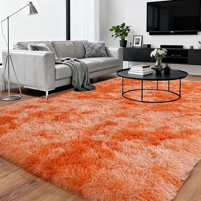 Upgrade Non-Slip Plush Rugs for Living Room, Soft Shaggy Carpets for Living Room, Fuzzy Rugs for Kids' Room, Perfect Decor for Modern Home Tie Dye Orange 8x10Feet