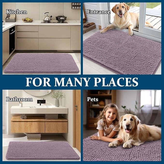 OLANLY Dog Door Mat for Muddy Paws 70x46, Absorbs Moisture and Dirt, Absorbent Non-Slip Washable Doormat, Quick Dry Chenille Mud Mat for Dogs, Entry Indoor Entryway Carpet for Inside Floor, Deep Plum